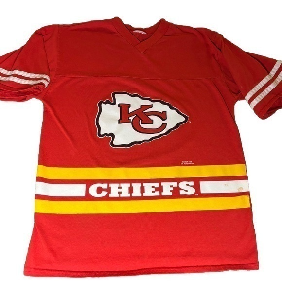 Vintage 90s Kansas City Chiefs Single Stitch Red Big Logo T-Shirt Tee Red 1995 - Picture 1 of 9